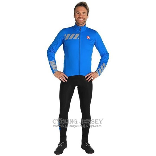2019 Cycling Jersey Castelli Raddoppia 2 Blue Silver Long Sleeve And Bib Tight
